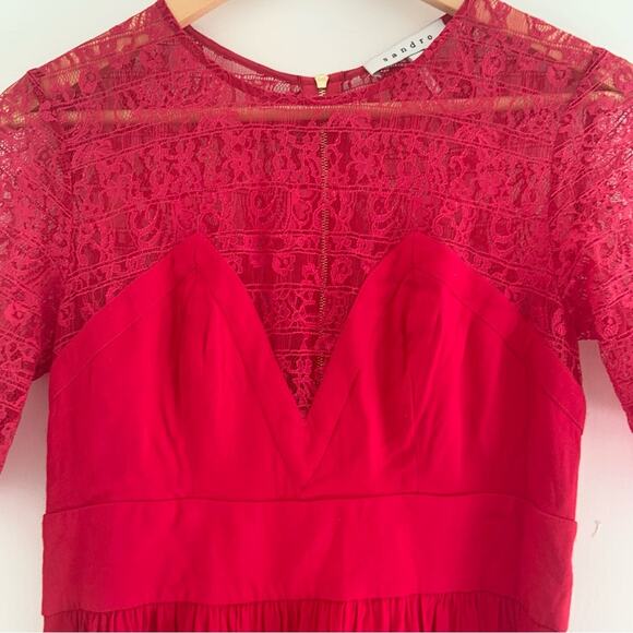 Sandro Paris Red Lace Bustier Style Christmas Holiday Short Dress Size Small - Picture 2 of 13
